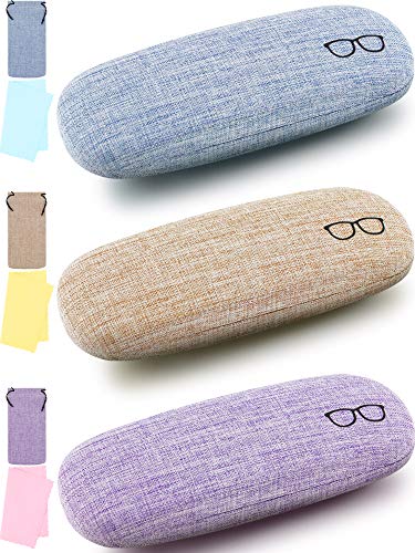 3 Sets Hard Shell Eyeglasses Case Fabric Portable Drawstring Bag with Cleaning Cloth for Glass Storage