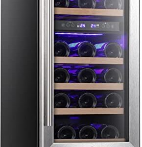 Antarctic Star 15" Wine Cooler Under Counter Beverage Refrigerator Beer Mini Fridge 28 Bottles Dual Zone Built-in Freestanding Stainless Steel Double-Layer Tempered Glass Door