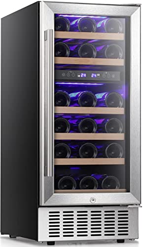 Antarctic Star 15" Wine Cooler Under Counter Beverage Refrigerator Beer Mini Fridge 28 Bottles Dual Zone Built-in Freestanding Stainless Steel Double-Layer Tempered Glass Door