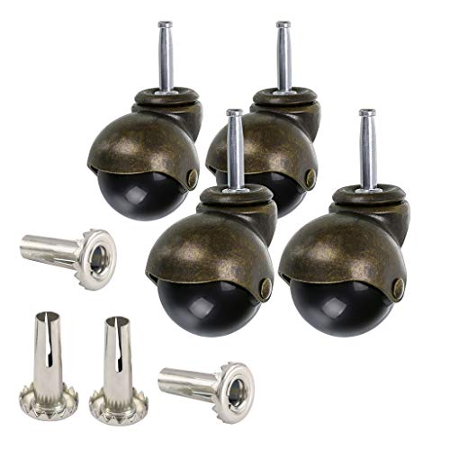 Skelang 1.5 Inch Ball Caster Stem Caster Wheel with Sockets, Vintage Antique Swivel Caster for Furniture, Sofa, Chair, Cabinet, Pack of 4