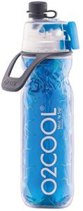 o2cool arctic squeeze mist 'n sip insulated bottle w/silicone spout cover and locking misting function - 20 oz, crackle blue