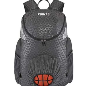 POINT3 Basketball Backpack Road Trip 2.0, Bag with Drawstring for Soccer, Volleyball & More, Compartments for Shoes, Water, & Clothes, Water Resistant Equipment Bag, Unisex Sports Backpack - Grey