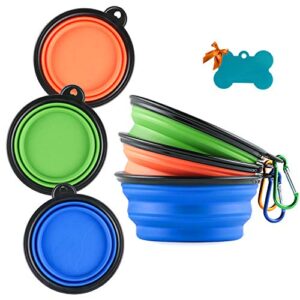 mxzone 3 collapsible silicone dog bowl, foldable expandable cup dish for small pet cat food water feeding portable travel bowl, free pet id-tag