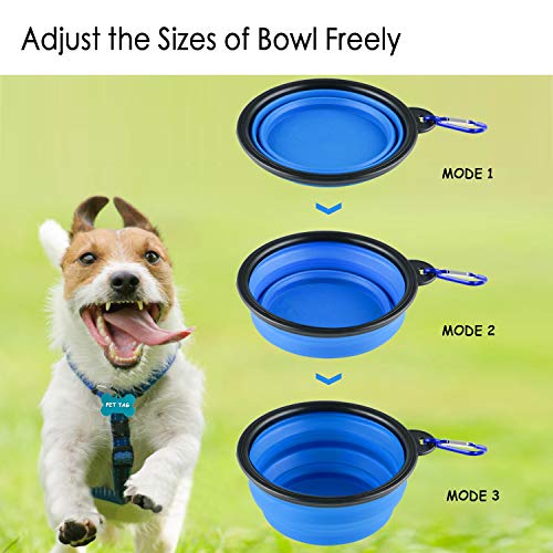 MXZONE 3 Collapsible Silicone Dog Bowl, Foldable Expandable Cup Dish for Small Pet Cat Food Water Feeding Portable Travel Bowl, Free Pet ID-Tag