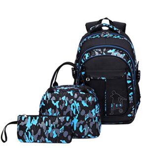 Camo-Print Primary School Backpack and Lunch-Bag Set for Boys Camouflage Elementary Bookbag Rucksack Waterproof