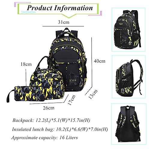 Camo-Print Primary School Backpack and Lunch-Bag Set for Boys Camouflage Elementary Bookbag Rucksack Waterproof