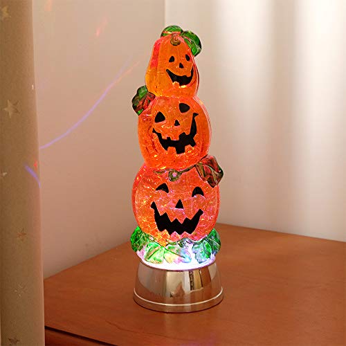 Eldnacele Halloween Pumpkin Light Snow Globe Lighted Lamp with 6H Timer, Battery Operated Spinning Water Glittering Swirling Tornado Lights Tabletop Halloween Decoration Celebration Parties