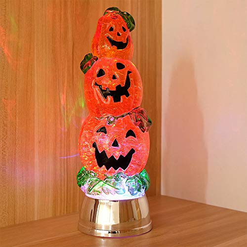 Eldnacele Halloween Pumpkin Light Snow Globe Lighted Lamp with 6H Timer, Battery Operated Spinning Water Glittering Swirling Tornado Lights Tabletop Halloween Decoration Celebration Parties