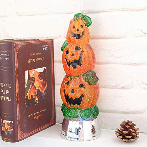 Eldnacele Halloween Pumpkin Light Snow Globe Lighted Lamp with 6H Timer, Battery Operated Spinning Water Glittering Swirling Tornado Lights Tabletop Halloween Decoration Celebration Parties