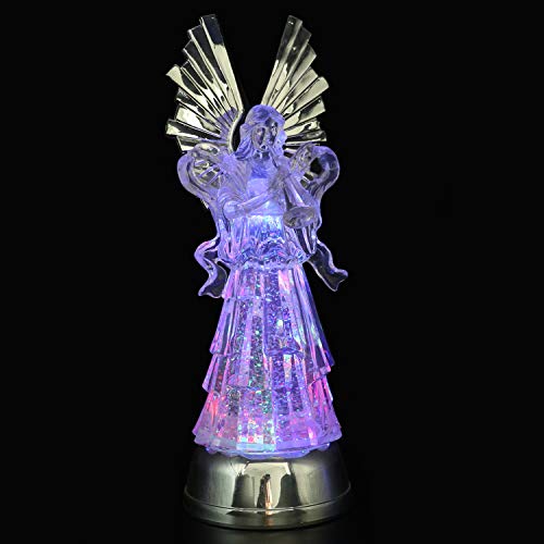 Eldnacele 14" Christmas Angel Globe Water Glittering Angel Figurine, Battery Operated Color Changing Angel Statue Light for Tabletop Deocration, Angel with Trumpet from Daughter