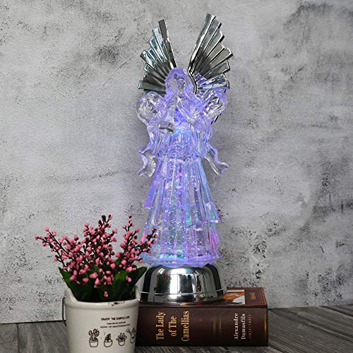 Eldnacele 14" Christmas Angel Globe Water Glittering Angel Figurine, Battery Operated Color Changing Angel Statue Light for Tabletop Deocration, Angel with Trumpet from Daughter