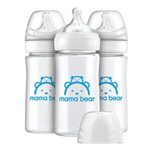 amazon brand - mama bear infant feeding wide-neck baby bottle with slow flow nipple, bpa free, 9 oz, pack of 3, transparent