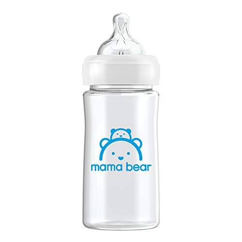 Amazon Brand - Mama Bear Infant Feeding Wide-Neck Baby Bottle with Slow Flow Nipple, BPA Free, 9 oz, Pack of 3, Transparent