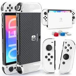 heystop case compatible with nintendo switch oled model 2021, dockable pc protective cover with comfortable tpu joy-con grip case and 6 thumb stick caps