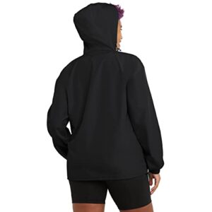 Champion Windbreaker, Packable, Wind and Water-Resistant Jacket for Women, Black Small Script, Medium