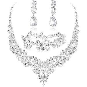 LOYALLOOK Crystal Bridal Jewelry Set for Women Rhinestone Necklace Earrings Bracelet Wedding Bridesmaid Gifts fit with Wedding Dress