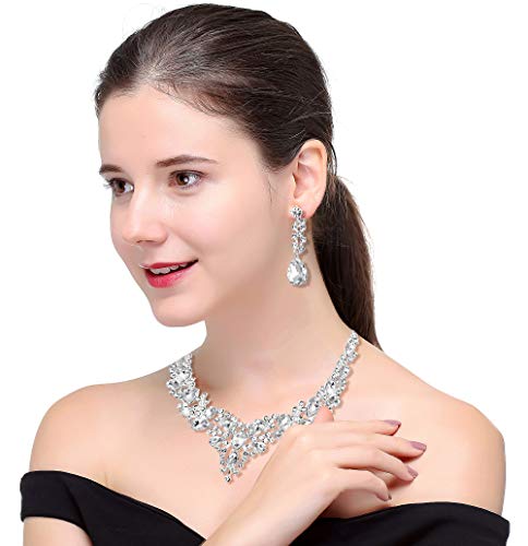 LOYALLOOK Crystal Bridal Jewelry Set for Women Rhinestone Necklace Earrings Bracelet Wedding Bridesmaid Gifts fit with Wedding Dress