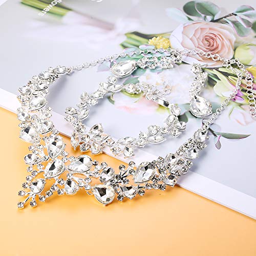 LOYALLOOK Crystal Bridal Jewelry Set for Women Rhinestone Necklace Earrings Bracelet Wedding Bridesmaid Gifts fit with Wedding Dress