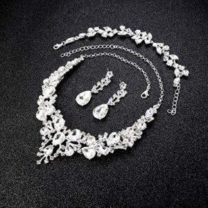LOYALLOOK Crystal Bridal Jewelry Set for Women Rhinestone Necklace Earrings Bracelet Wedding Bridesmaid Gifts fit with Wedding Dress