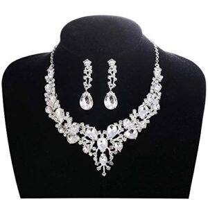 LOYALLOOK Crystal Bridal Jewelry Set for Women Rhinestone Necklace Earrings Bracelet Wedding Bridesmaid Gifts fit with Wedding Dress