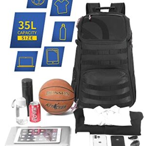 TRAILKICKER 40L Basketball Backpack Large with Ball Compartment and Shoe Pocket Outdoor Sports Equipment Bag for Basketball Soccer Volleyball Gym Swim Travel for Mens Black