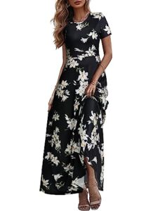 zaberry womens floral maxi dresses summer short sleeve round neck long dress lily floral l