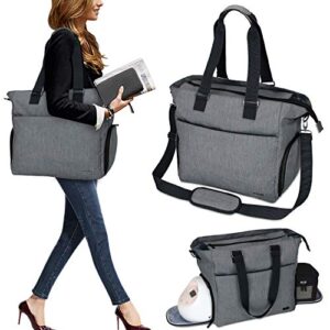 luxja breast pump tote with pockets for laptop and cooler bag, breast pump bag for working mothers (fits most major breast pump), dark gray