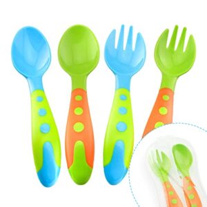 toddler utensils baby spoons and forks set- includes baby utensils case | toddler spoon | toddler fork - bpa free (4 pieces)