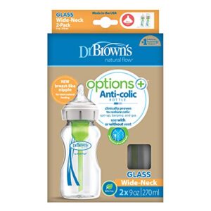 Dr. Brown's Options Glass Wide-Neck Baby Bottles, 2-Pack, 9 oz