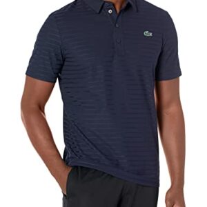 Lacoste Men's Sport Short Sleeve Jacquard Techincal Polo Shirt, Navy Blue, X-Large