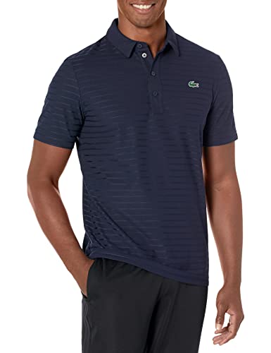 Lacoste Men's Sport Short Sleeve Jacquard Techincal Polo Shirt, Navy Blue, X-Large