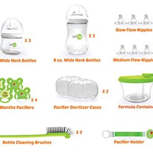 Avima Newborn Baby Bottle Starter Set. Anti-Colic Wide Neck Bottles with Slow and Medium Flow Nipples. 22 Piece Set