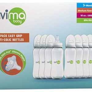 Avima 10 oz Anti Colic Baby Bottles, BPA Free, Standard Neck with Medium Flow Nipples (Set of 8)