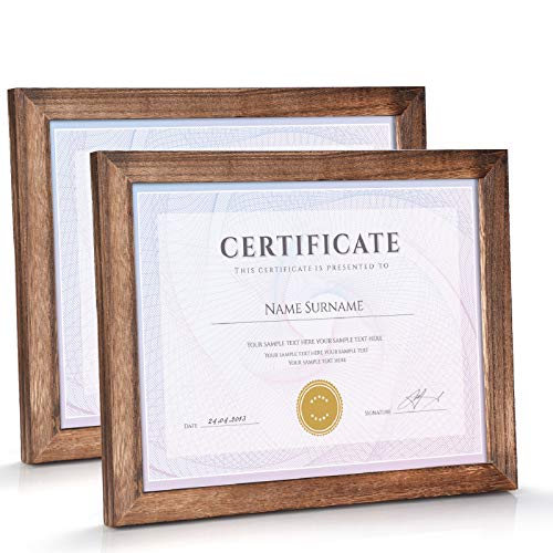 Emfogo Certificate Frames 8.5 x 11 Picture Frames Diploma Frame with Stand Rustic Wood Document Frame with High Definition Glass for Wall or Tabletop Display Set of 2 Carbonized Black