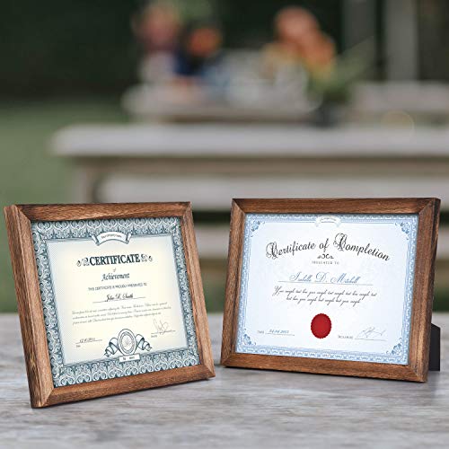 Emfogo Certificate Frames 8.5 x 11 Picture Frames Diploma Frame with Stand Rustic Wood Document Frame with High Definition Glass for Wall or Tabletop Display Set of 2 Carbonized Black