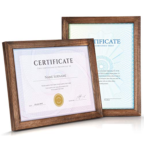 Emfogo Certificate Frames 8.5 x 11 Picture Frames Diploma Frame with Stand Rustic Wood Document Frame with High Definition Glass for Wall or Tabletop Display Set of 2 Carbonized Black