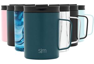 simple modern travel coffee cup with lid and handle | reusable insulated stainless steel iced coffee mug cold brew tumbler and tea cup | scout collection | 12oz | riptide