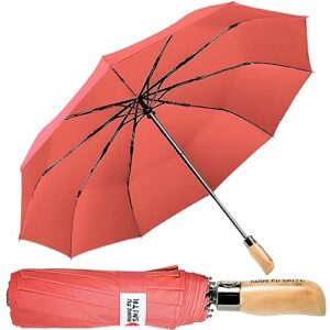 kung fu smith real wood handle compact travel umbrella for women and girls