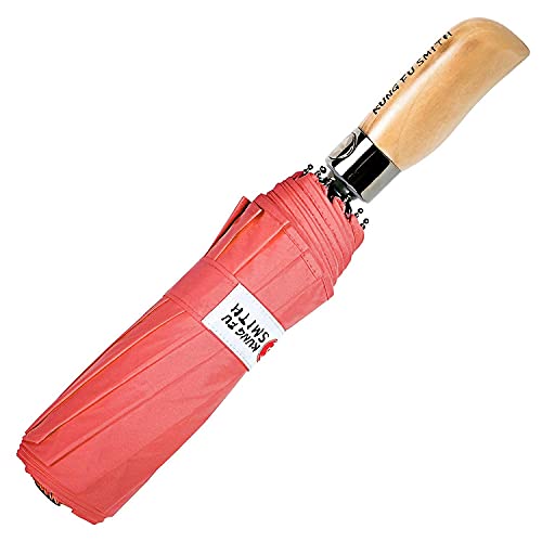 Kung Fu Smith Real Wood Handle Compact Travel Umbrella for Women and Girls