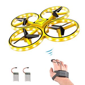 forbest gesture control drone rc quadcopter aircraft hand sensor drone with smart watch controlled, 2 batteries, 360° flips, led light, 3 modes, usb cable, best gift for kid