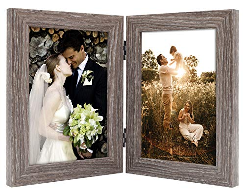 Golden State Art 5x7 Double Picture Frame Vertical Hinged Photo Frame 2 Opening Folding Family Frames Collage (5x7, Grey, 1-Pack)