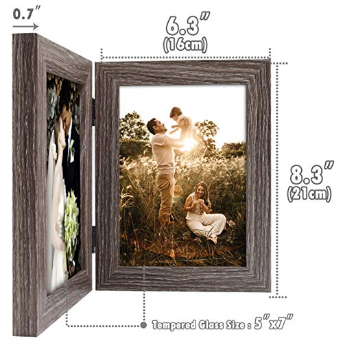 Golden State Art 5x7 Double Picture Frame Vertical Hinged Photo Frame 2 Opening Folding Family Frames Collage (5x7, Grey, 1-Pack)
