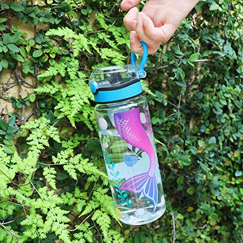 Cute Water Bottle for School Kids Girls, BPA FREE Tritan & Leak Proof & Easy Clean & Carry Handle, 23oz/ 680ml - Mermaid