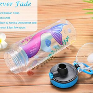 Cute Water Bottle for School Kids Girls, BPA FREE Tritan & Leak Proof & Easy Clean & Carry Handle, 23oz/ 680ml - Mermaid