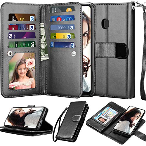 NJJEX Wallet Case for Samsung Galaxy A20, for Galaxy A30 Case, [9 Card Slots] PU Leather ID Credit Holder Folio Flip [Detachable][Kickstand] Magnetic Phone Cover & Lanyard for Samsung A20 A30 [Black]