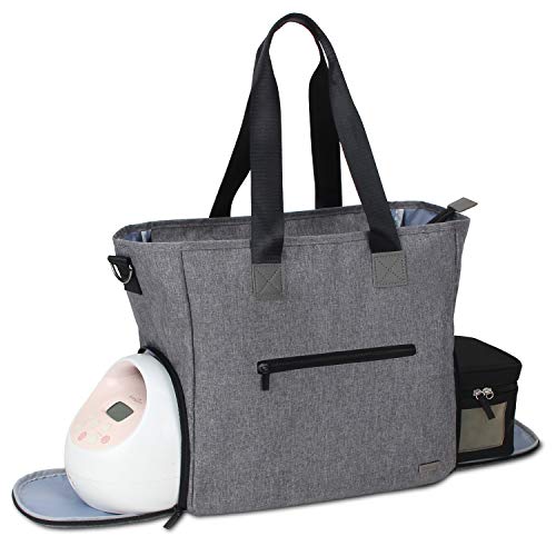 Teamoy Breast Pump Tote Bag Compatible for Spectra S1, S2, Medela, Pumping Bag for Breast Pump Parts, Cooler Bag, Laptop(Up to 14'') and More, Dark Gray (Bag Only)