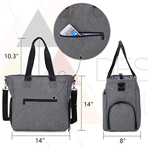 Teamoy Breast Pump Tote Bag Compatible for Spectra S1, S2, Medela, Pumping Bag for Breast Pump Parts, Cooler Bag, Laptop(Up to 14'') and More, Dark Gray (Bag Only)