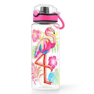 cute water bottle for school kids girls, bpa free tritan & leak proof & easy clean & carry handle, 23oz/ 680ml - flamingo