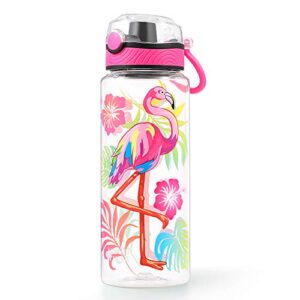 Cute Water Bottle for School Kids Girls, BPA FREE Tritan & Leak Proof & Easy Clean & Carry Handle, 23oz/ 680ml - Flamingo