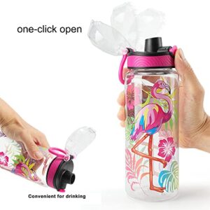 Cute Water Bottle for School Kids Girls, BPA FREE Tritan & Leak Proof & Easy Clean & Carry Handle, 23oz/ 680ml - Flamingo